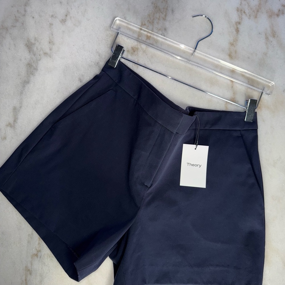 Theory Lynie R Dark Night Navy Tailored Twill Shorts Womens Size 12 New NWT $190
